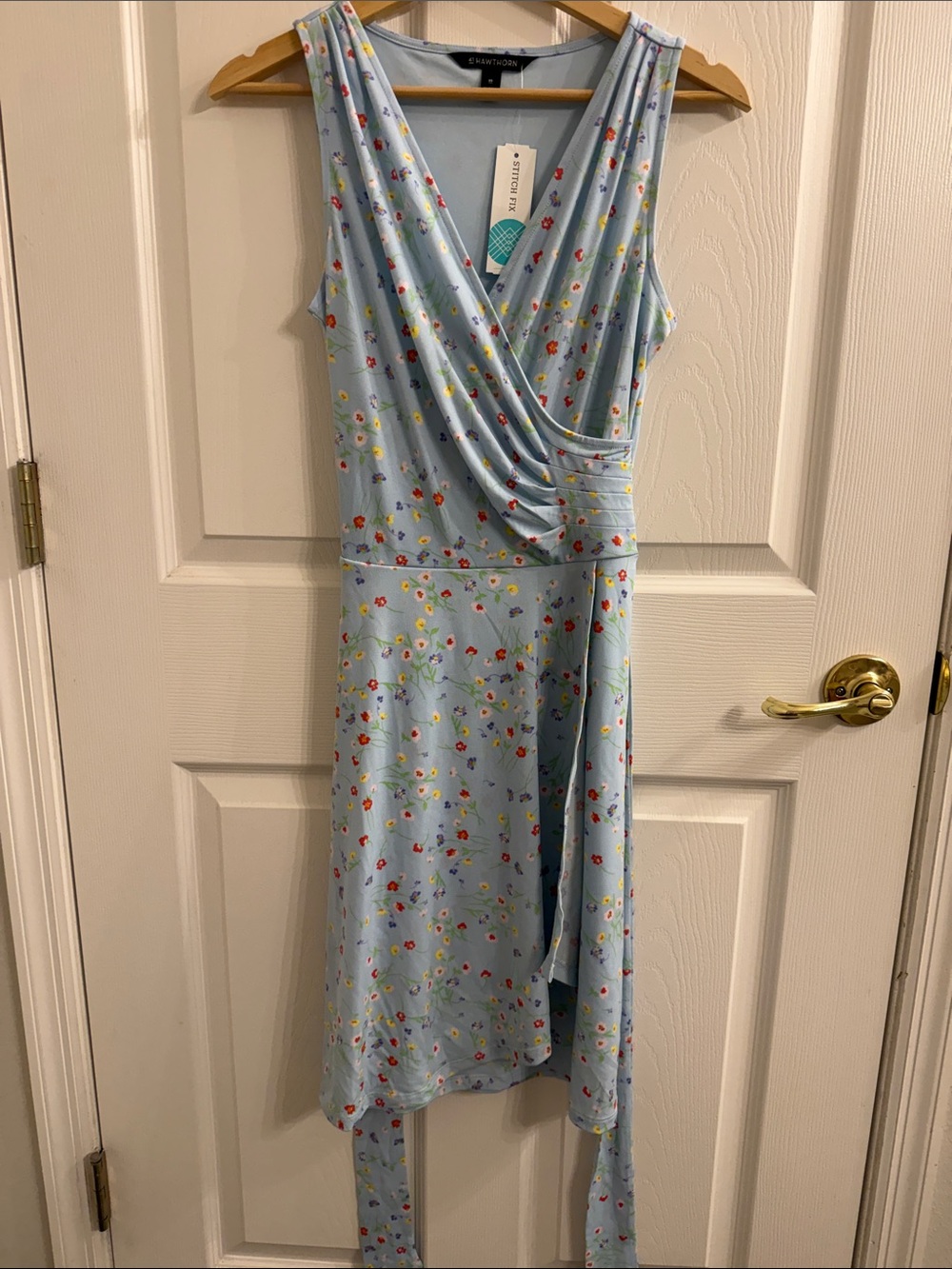 Studio M Pale Blue Floral Wrap Midi Dress
